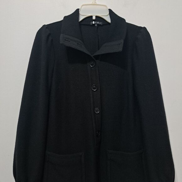 Theory Wool Blend Button-Up Coat Preppy Goth School Girl Size 0 Black - Picture 12 of 14